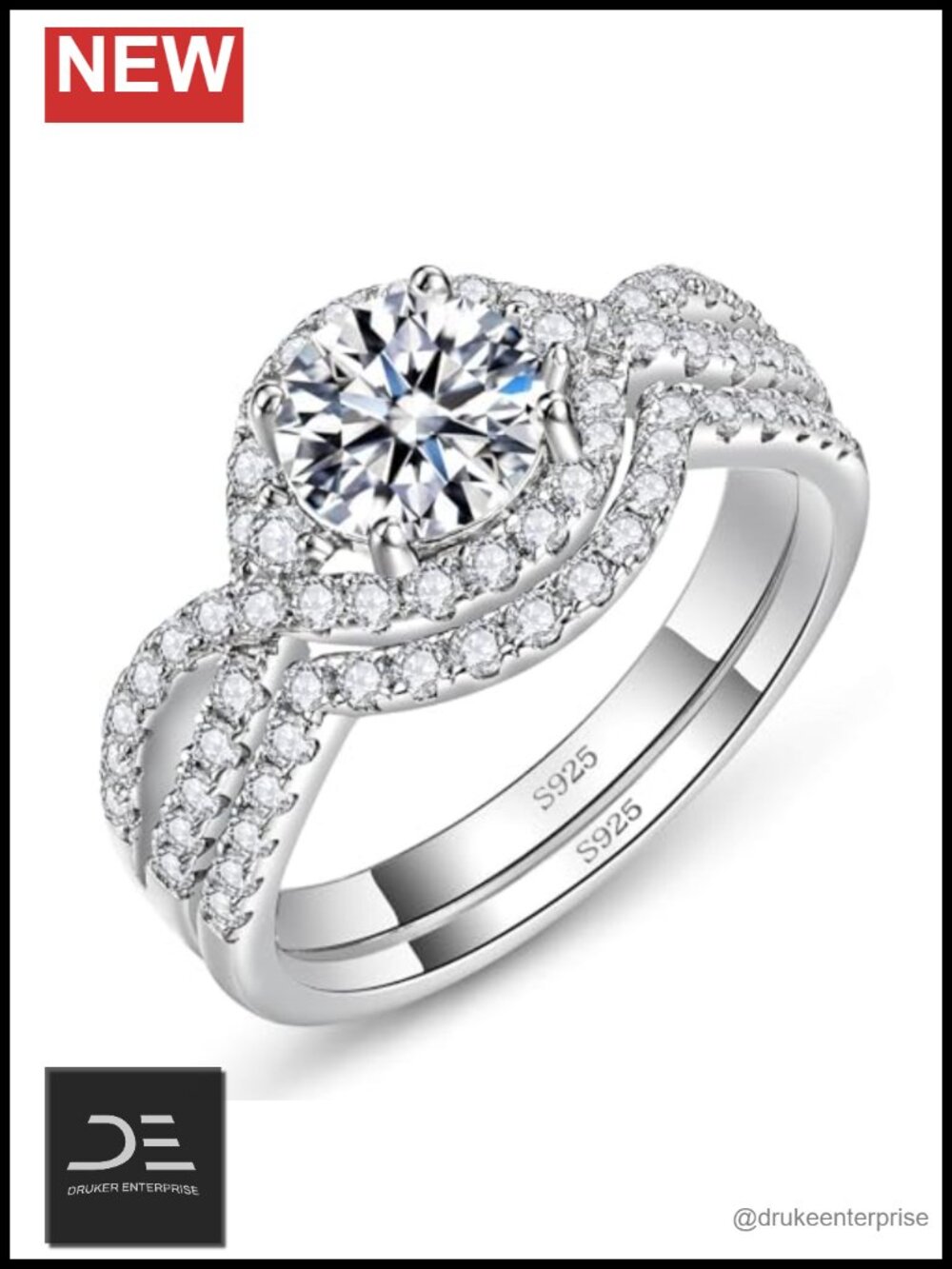 1ct Moissanite Bridal Ring Set 925 Sterling Silver White Gold Plated